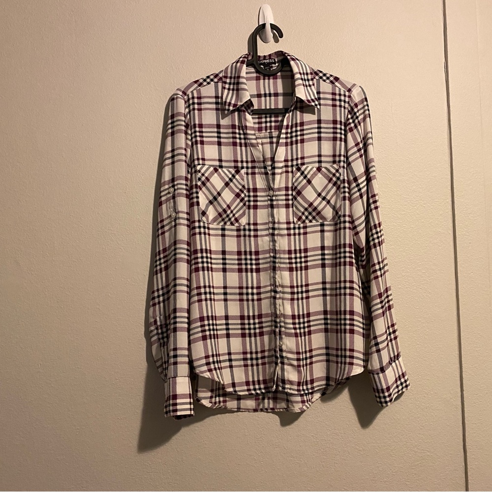 Express Plaid Button Up Blouse - image 1
